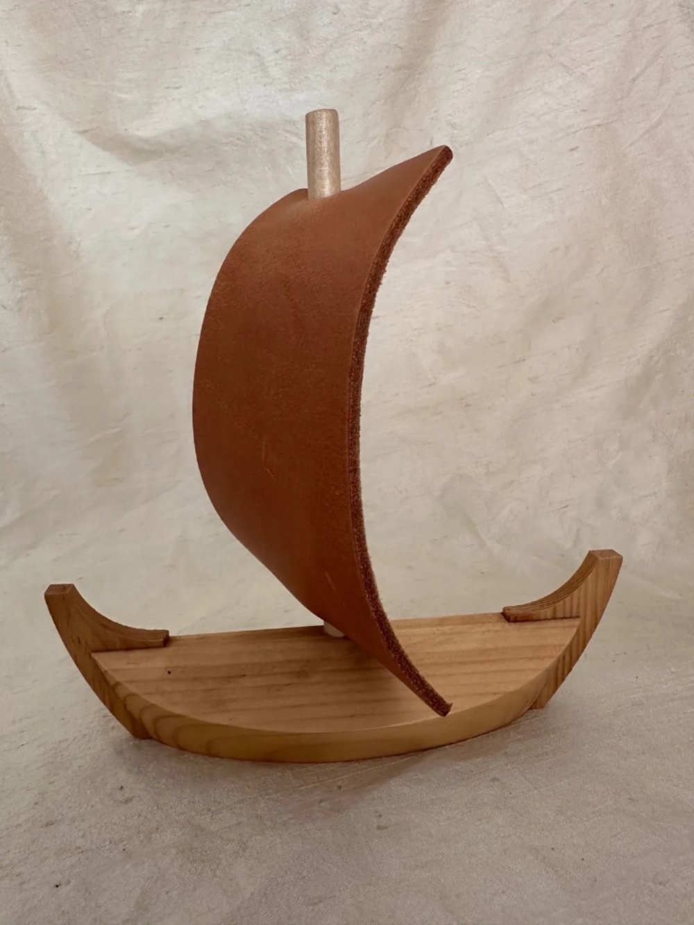 Vintage Leather & Wood Boat Decor Handmade Sculpture
